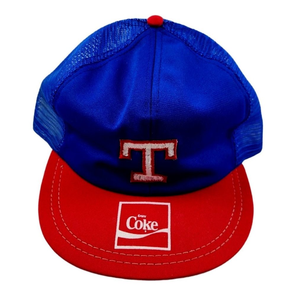 Vintage 80s Texas Rangers MLB baseball with Old Coke Logo Promotion Trucker Cap